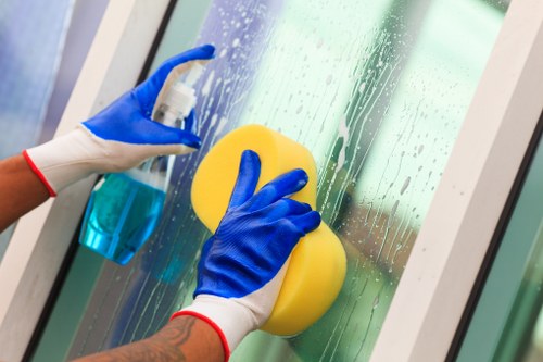 Window cleaner working on a property with access considerations in NW10